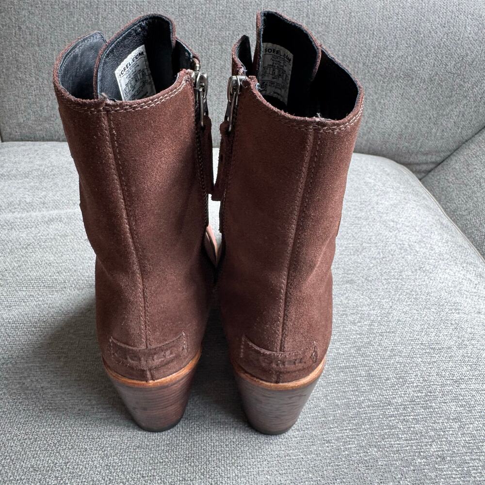 Sorel Womens After Hours Suede Wedge Booties Size 8.5 Brown Ankle Leather Straps - Picture 8 of 12